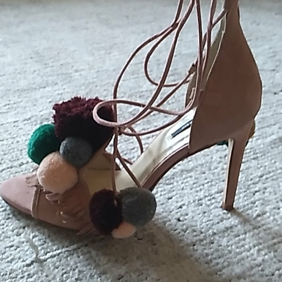 Zara Pink Suede lace up heels  * Damaged - Picture 4 of 7